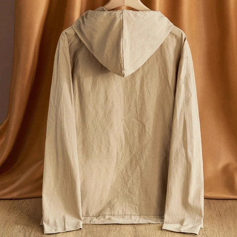 Camicia Con Cappuccio Uomo Misto Lino Bottoni Maniche Lunghe Vestibilità Ampia Casual Spiaggia