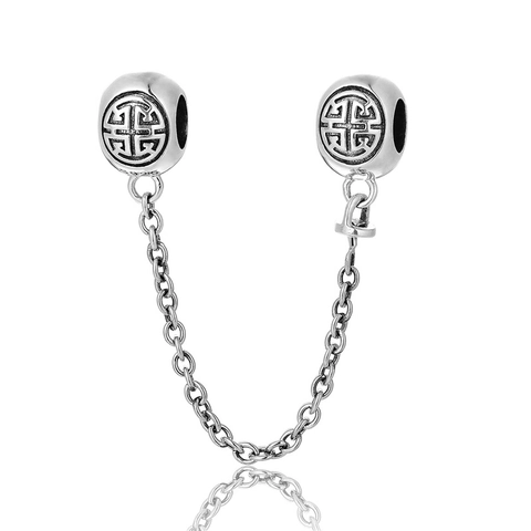 925 Sterling Silver Safety Chain Charm For Women DIY Bracelet Making Vintage Shou Pattern Stopper Jewelry Finding Accessory