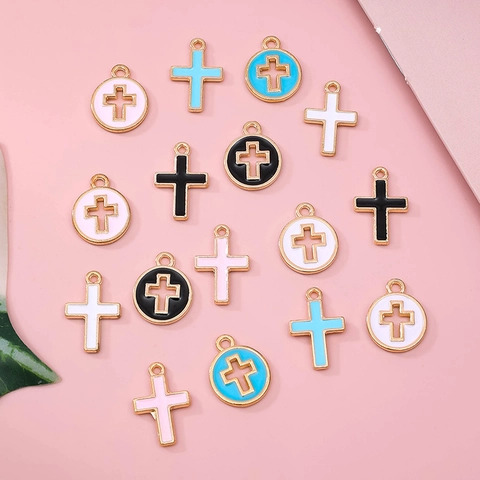 Ciondoli Croce Lega Smalto Goccia D'olio Dorato Religioso DIY Creazione Gioielli Collana Orecchini