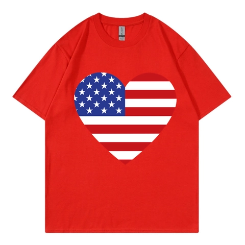 T-Shirt Coton Drapeau Américain Imprimé Independence Day Col Rond Manches Courtes Décontracté Respirant Top Unisexe
