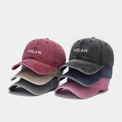 Cappello Da Baseball In Cotone Lavato Con Ricamo Milan Vintage Effetto Invecchiato Protezione Solare Berretto Regolabile Unisex