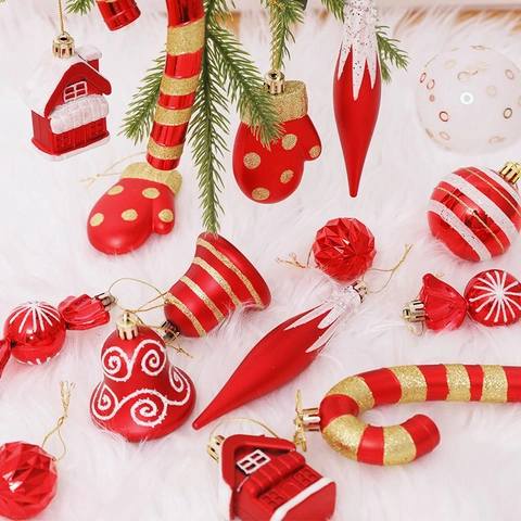 Addobbi Per Albero Di Natale Plastica Infrangibile Forme Assortite Decorazioni Natalizie Festive Glitter Opaco Lucido