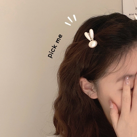 Dolce Fermaglio per Capelli con Coniglio e Perle Artificiali da Donna Fatto a Mano in Lega Accessori per Capelli Coreani
