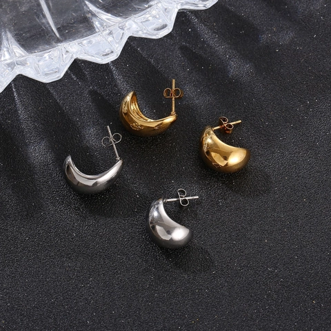 Bean Stud Earrings Stainless Steel 18K Gold Plated Minimalist Geometric Water Drop Shape Fashion Jewelry For Women
