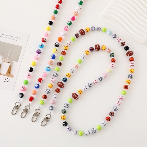 Acryl Perlen Billard Kugel Basketball Umhänge Handy Kette Handgeperlt Nummer Sportball Schlüsselband Tasche Anhänger Schlüsselanhänger