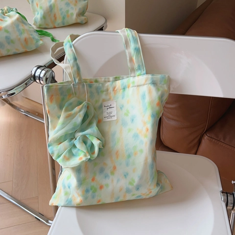 Mintgrüne Aquarell Tie Dye Chiffon Leinwand Einkaufstasche Künstlerische Schulterhandtasche Für Frauen Accessoires