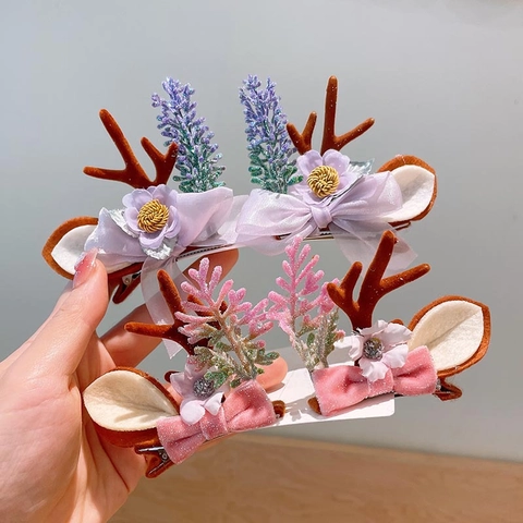 Weihnachts Geweih Stirnband Haarklammern Für Mädchen Kinder Rentierhorn Haarschmuck Mit Filzblumen Schleife Feiertag Party