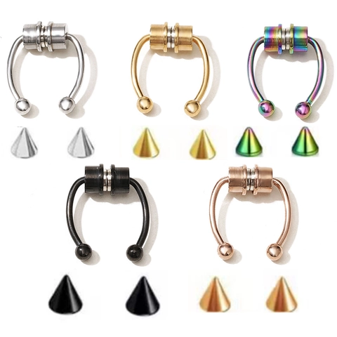 Anello Al Naso Finto Magnetico Septum Horseshoe Non Piercing Clip On Acciaio Inossidabile Con Estremità A Sfera E Punta