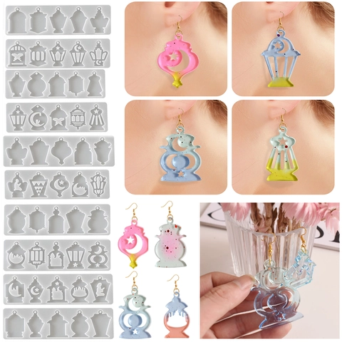 Stampo Silicone Ramadan Per Resina Lanterna Islamica Moschea Luna Stella Ciondoli Orecchini Creazione Gioielli DIY Flessibile