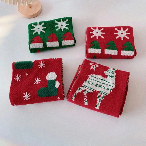 Weihnachten Gestrickter Schal Für Kinder Rentier Schneeflocke Baum Muster Warmer Halswärmer Weiches Kerngesponnenes Garn Winterschal