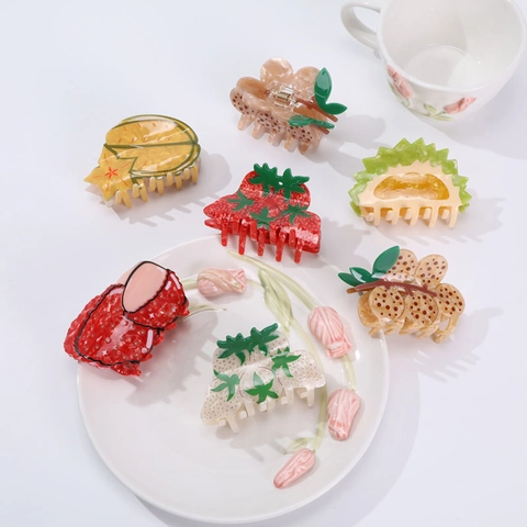 Pinze Per Capelli Alla Frutta In Acetato Fragola Durian Forte Presa Clip Squalo Dolce Stile Coreano Per Donne Ragazze