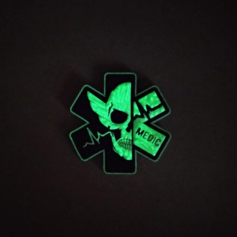 MEDIC Tactical Morale Patch PVC Rubber Reflective Luminous Star Of Life Skull Hook And Loop Backing