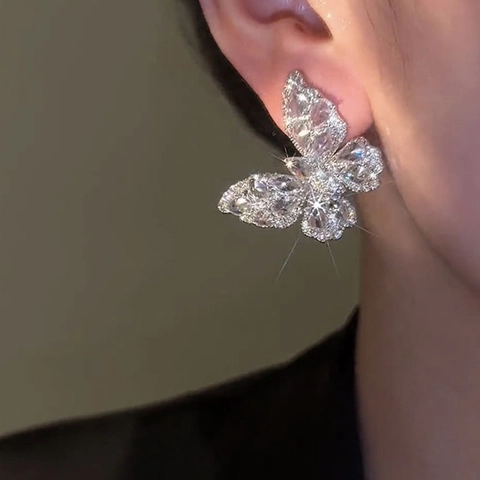 Orecchini A Lobo Farfalla Zircone Rame Con Silver Earring Post Gioielli Dolci Eleganti Per Donne