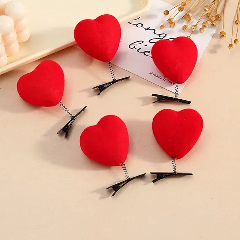 Molletta Per Capelli Cuore Rosso Con Molla Peluche Floccato Fermaglio Per Capelli Mobile Accessorio Per Ragazze
