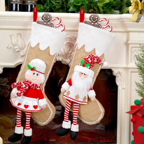 Weihnachtsstrümpfe Groß 3D Chef Puppe Lange Beine Plüsch Polyester Kamin Aufhängen Dekoration Geschenktüte Neuheit