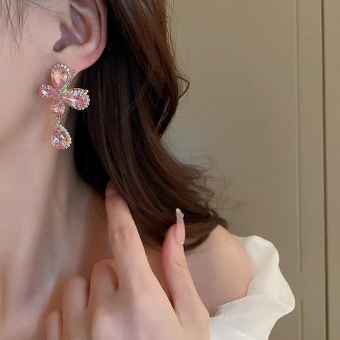 Schmetterling Ohrhänger Rosa Straß Zirkon Wassertropfen Kupfer Schmuck Mit 925 Sterlingsilber Ohrstecker