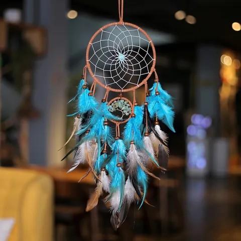 Handmade Dream Catcher With Tree Of Life Feather Wood Beads Led Lights For Home Wall Hanging Decor Boho Retro Style