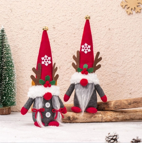Ornement De Noël Gnome Renne En Peluche Bois De Cerf Poupée Sans Visage Feutre Fourrure Artificielle Nisse Scandinave Décoration Table