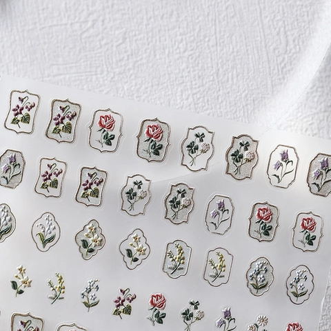 5D Relief Nail Art Stickers Vintage Floral Rose Daisy 3D Embossed Decals Self Adhesive Ultra Thin For DIY Manicure Women