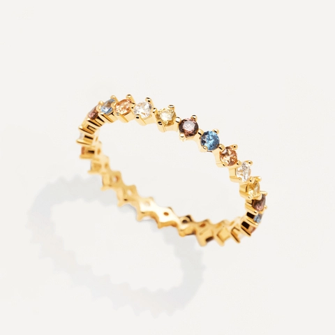 925 Sterling Silver Colorful Zircon Ring Gold Plated Stackable Eternity Band Minimalist Sparkly Jewelry For Women