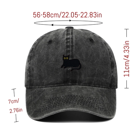 Black Cat Embroidery Washed Cotton Retro Distressed Baseball Cap Adjustable Unisex Sun Hat Outdoor Casual