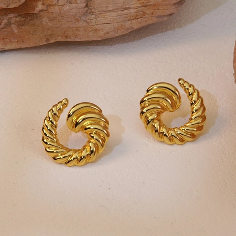 Croissant Hoop Earrings Stainless Steel 18K Gold Plated Twisted Spiral Chunky C Shape Minimalist For Women