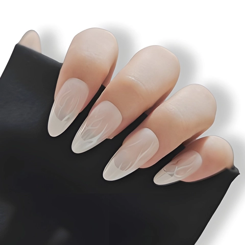Uñas Postizas Largas Forma Almendra Francesa Minimalista Patrones Llama Plateada Cobertura Completa Para Mujeres