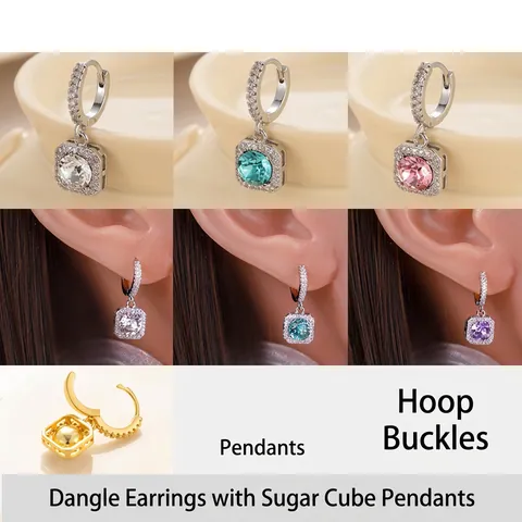 Quadratische Zirkonia Anhänger Creolen Kupfer Halo Bunt Luxus Elegant Schmuck Für Damen