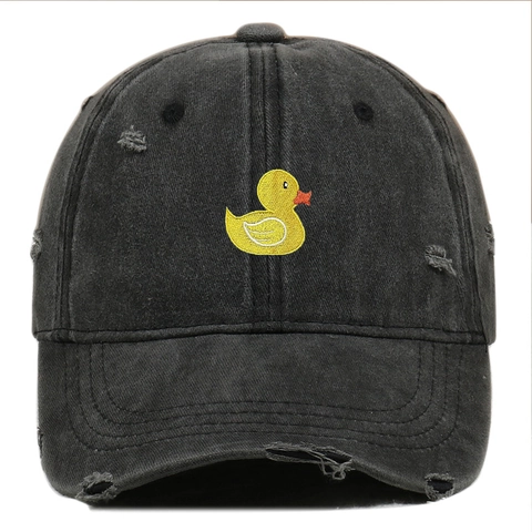 Washed Cotton Baseball Cap Little Duck Embroidery Distressed Retro Outdoor Sun Hat Adjustable Unisex