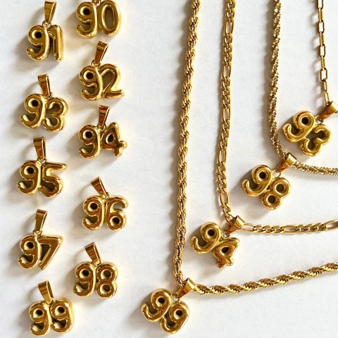 Geburtsjahr Nummer Anhänger Halskette Vergoldet Kupfer Edelstahl Figaro Büroklammer Kette Retro Schmuck Für Damen