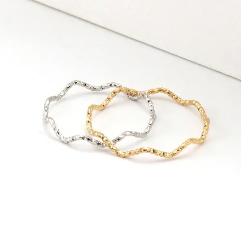 Minimalist Wavy Hammered Texture Ring 316L Stainless Steel 18K Gold Plated Chic Stacking Finger Band For Women