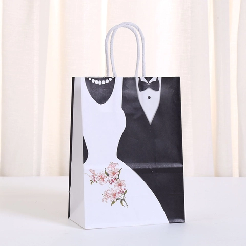 Hochzeit Geschenktüten Kraftpapier Bräutigam Braut Design Handheld Party Süßigkeiten Beutel