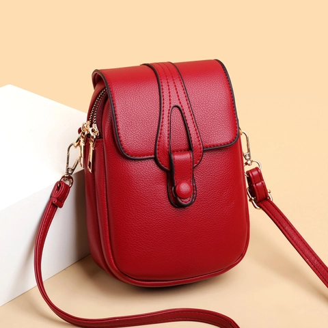 Bolso Bandolera Mujer Cuero PU Grano Litchi Monedero Teléfono Cremalleras Múltiples Correa Ajustable Orificio Auriculares