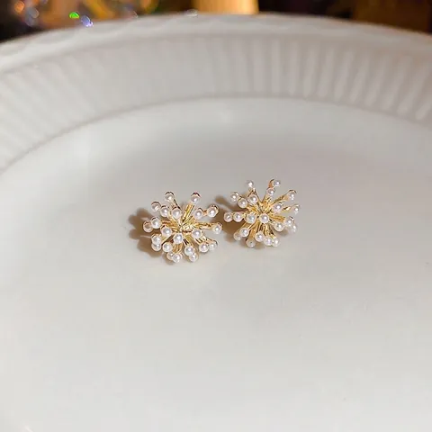 Feuerwerk Künstliche Perlen Ohrstecker Mit 925 Sterling Silber Ohrringpfosten Legierung Blume Schneeflocke Schmuck Für Frauen