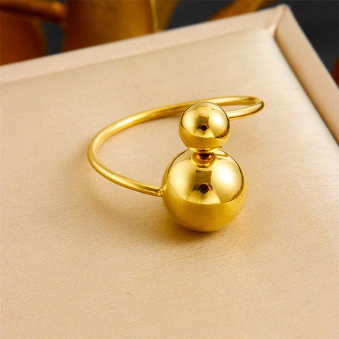 Minimalistischer Verstellbarer Ring Doppelball Vergoldeter Edelstahl Poliert Geometrischer Offener Fingerring Für Damen