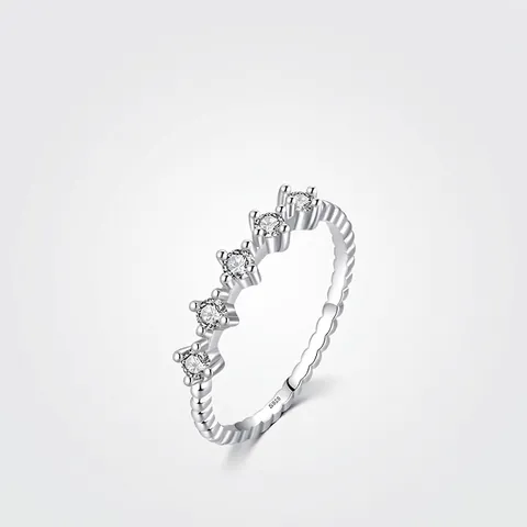 925 Sterling Silber Ring Zirkonia Fünf Steine Perlenband Stapelbar Einfacher Modeschmuck Für Damen Elegant