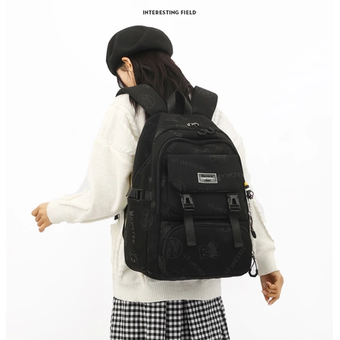 Mochila Tela Oxford Gran Capacidad Multi Bolsillo Estampado Oso Estilo Coreano Lindo Para Estudiante Niña Con Colgante