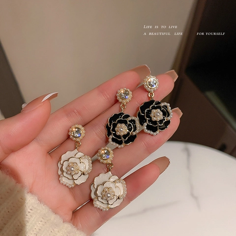 Orecchini A Fiore Di Camelia Vintage Con Imitazione Perla Artificial Strass E Perno In Argento Gioielli In Stile Francese