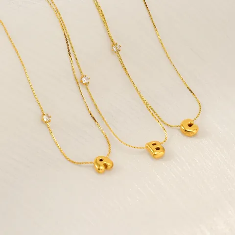 Collana Con Pendente Lettera Bolla 3D In Acciaio Inossidabile Placcato Oro Con Zirconia Gioielli Stile Ins Per Donna