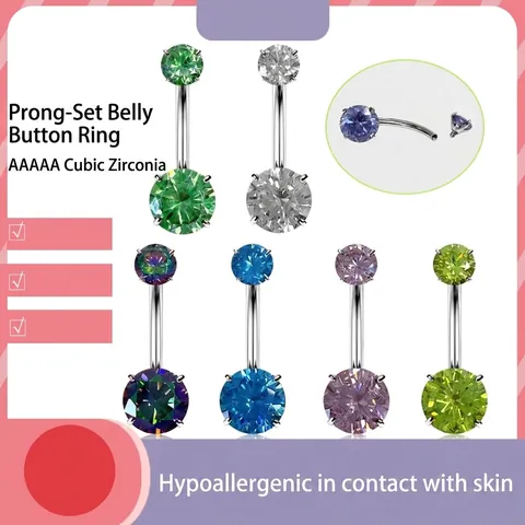 G23 Titanium Belly Button Ring Zircon Four Prong Inlaid Curved Barbell Piercing Jewelry For Women Body Piercing