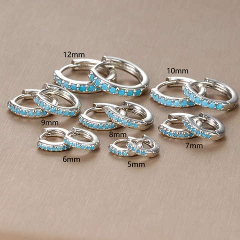 Orecchini a Cerchio in Rame da Donna Con Perno in Argento Sterling 925 Strass Blu Turchese Sintetico Fibbia Orecchio