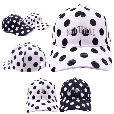 Cappello Da Baseball In Cotone Motivo A Pois Ricamo Lettere Natural Visiera Curva Retro Cappello Da Sole Regolabile