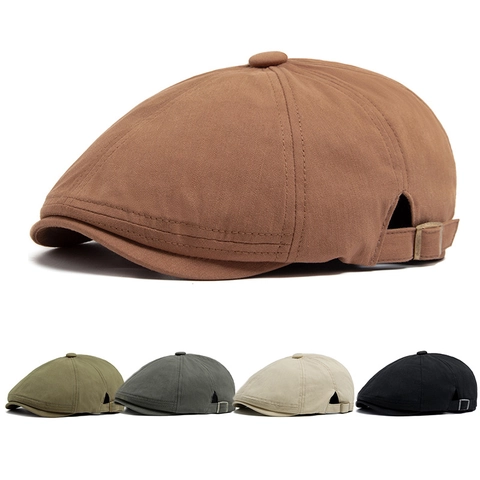 Cotton Newsboy Cap Retro Octagonal Hat Vintage Beret Flat Cap Adjustable For Men Women Casual Solid Color