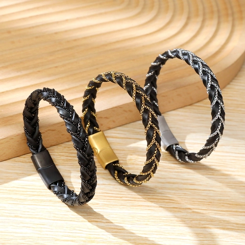 Bracciale Intrecciato Da Uomo Acciaio Inossidabile Microfibra Catena Geometrica Gioielli Moda Con Chiusura Magnetica