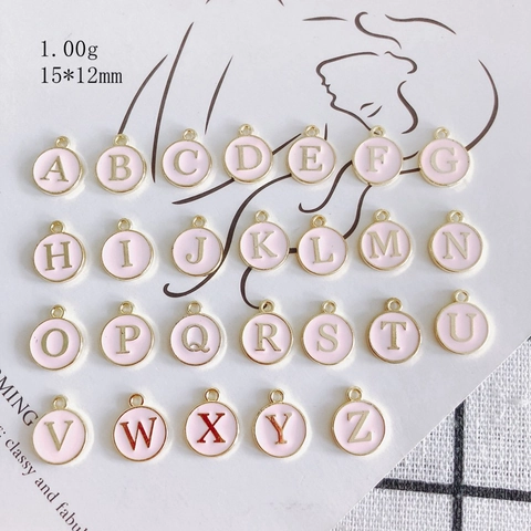Colgantes Letra Alfabeto Redondo Aleación Esmalte Rosa Dorado Joyería DIY Collar Pulsera Accesorio Estilo Retro