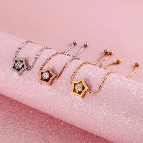 Bracelet Pendentif Étoile Minimaliste Acier Inoxydable Zircon Réglable Chaîne À Tirer Bijoux Femmes