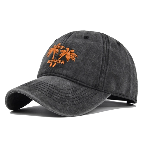 Gorra de Béisbol de Algodón Lavado Bordado Cocotero Vintage Envejecido Ajustable Sombrero de Sol de Verano Para Hombres Mujeres Casual Aire Libre