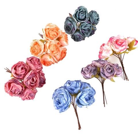 Artificial Rose Bouquet Satin Cloth Realistic Retro Burnt Edge Vintage Wedding DIY Decoration Photography Prop