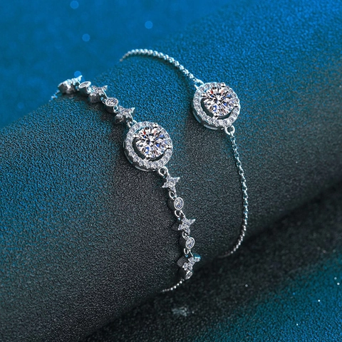 Bracelet Ajustable Moissanite Argent Sterling 925 Halo Rond Étoile Lune Bijoux Scintillants Pour Femmes