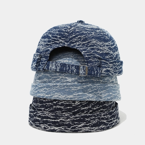 Vintage Washed Denim Docker Cap Retro Brimless Miki Hat Adjustable Metal Buckle Streetwear For Men Women